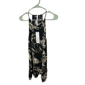 NWT Parker Elegant Keyhole Racerback Halter Black Floral Ruffle Whimsy Dress S